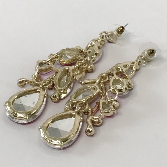 Oversized Statement Crystal Multi Teardrop Cluster Chandelier Dangle Earrings - Picture 9 of 13